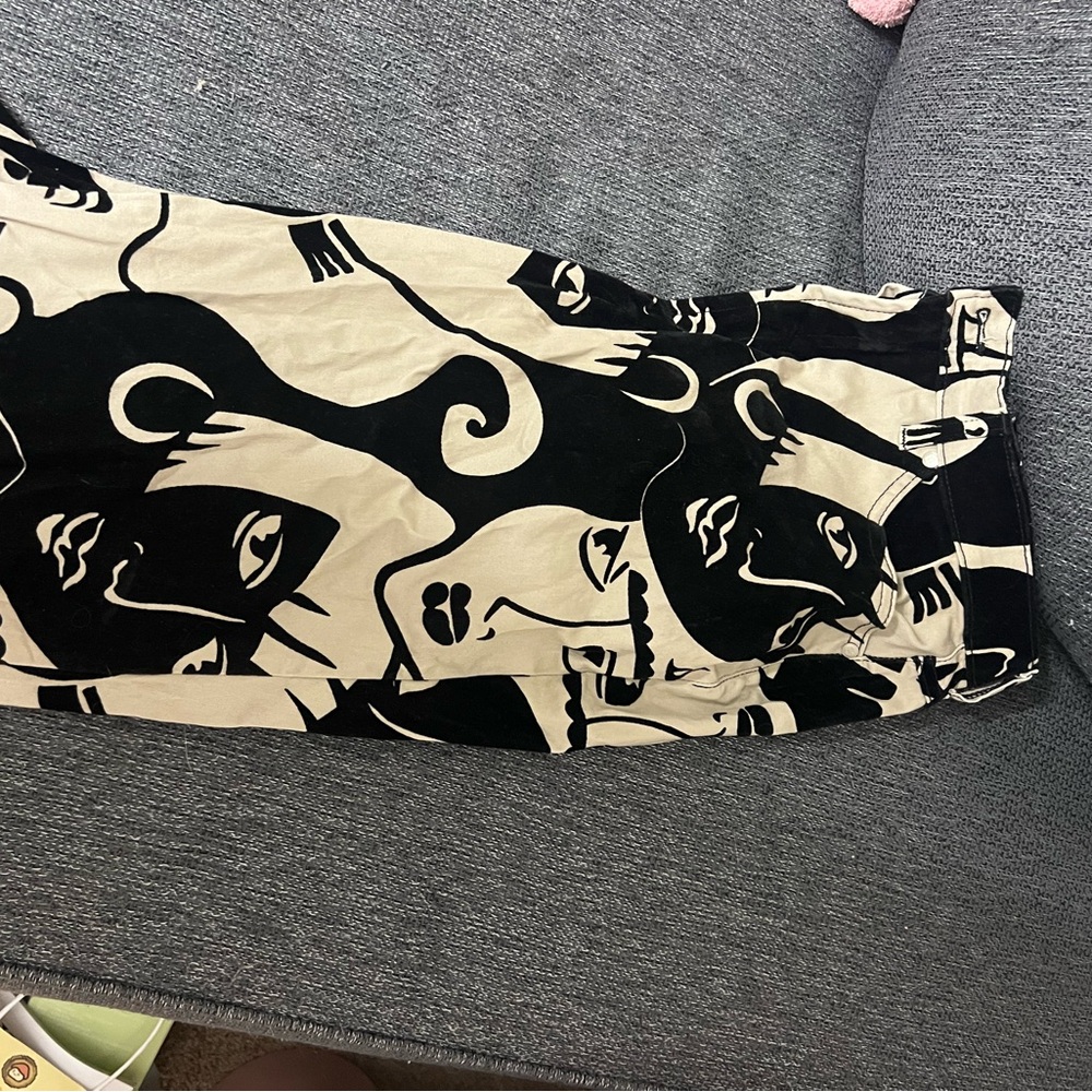 Parker Black and Cream Wide Leg Pants with Artistic Face design - Picture 4 of 6
